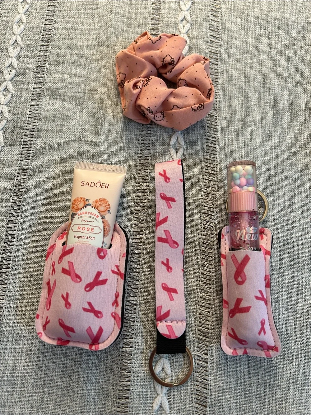 Pink Ribbon Kids Keychain & Pocket Set with Scrunchie
